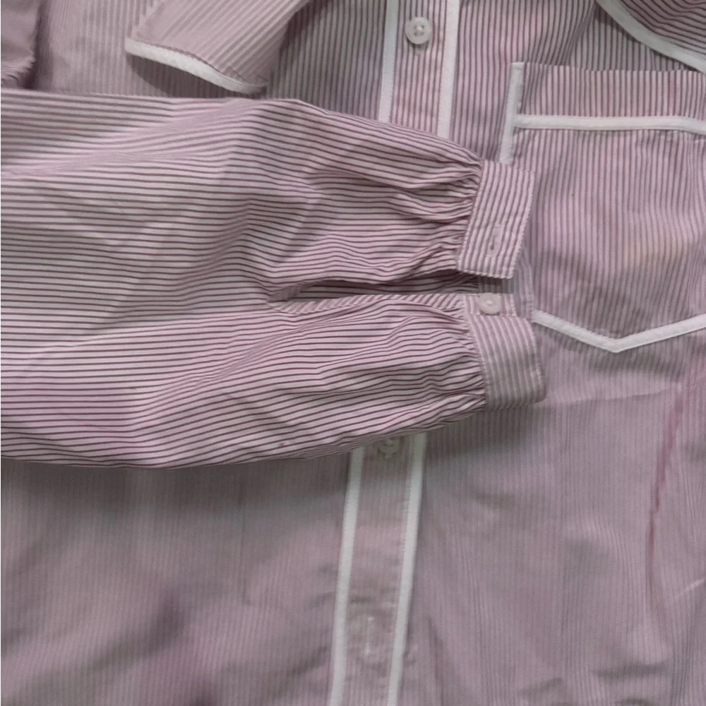 J. Crew Striped Tie Neck Poplin Pink and White Shirt - Picture 6 of 10